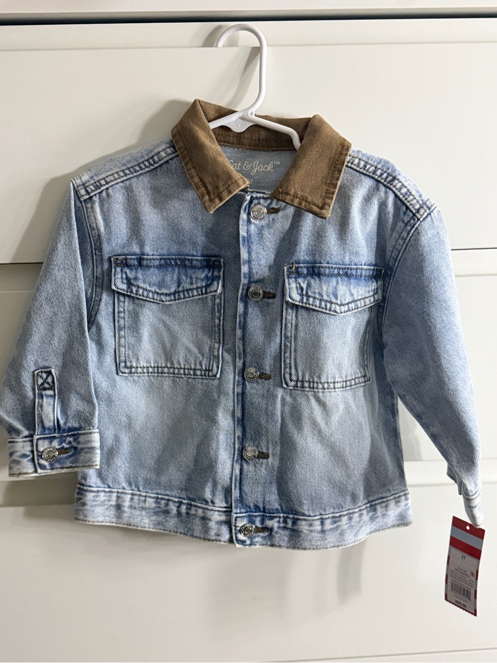Cat & Jack Light Blue Denim Jacket with Brown Corduroy Collar - Kids